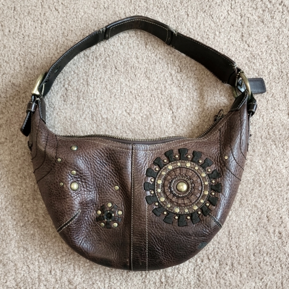 Brown Coach Shoulder Bag with Studded Detailing